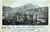 Postcard published by WH, Berlin, with many small cut-out windows and moon, to be held up to the light   -  Holyrood Palace and Arthur's Seat