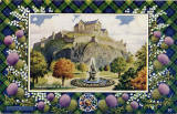 Postcard in the "Best of All" series by J B White Ltd, Dundee  -  Edinburgh Castle and the Ross Fountain  -  framed with at Gordon tartan border