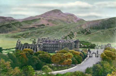 JB White - hand-coloured photo - an intermediate stage in producing a coloured postcard  -  Holyrrood Palace and Abbey