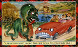 J B White postcard  -  Loch Ness Monster and a car