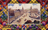 Postcard in the "Best of All" series by J B White Ltd, Dundee  -  Princes Street looking east towards theNorth British Hotel  -  framed by a Buchanan tartan