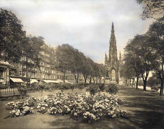 JB White - an original black and white photo used to produce a coloured postcard  -  The Scott Monument, Princes Street