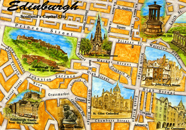 Map of Edinburgh on a Postcard, published by Whiteholme of Dundee