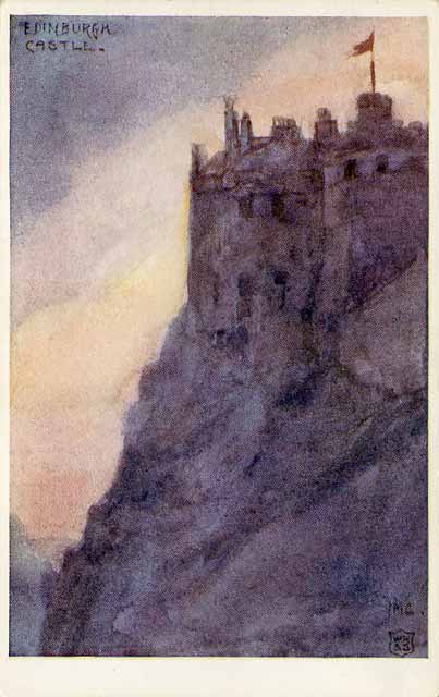 Postcard by W R & S  - Edinburgh Castle from near the top of Johnston Terrace, based on a painting by IMC (whoever that is!)