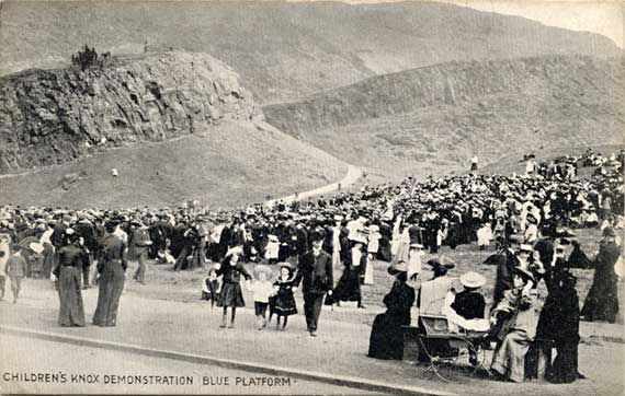 W R & S Postcard  -  Holyrood Park  -  Children's Knox Demonstration, Blue Platform