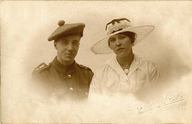 Empire Studio postcard portrait of Tam Croal's Grandad and Gran McAthie