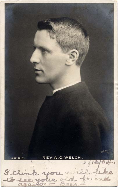 John R Russell:  A postcard portrait of Rev A C Welch taken by T & R Annan & Son