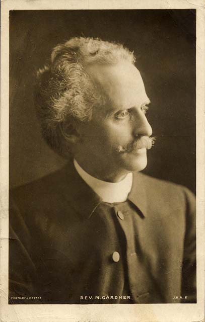 John R Russell:  A postcard portrait of Rev M Gardner, taken by John Moffat