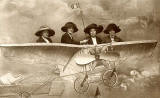 Post card portrait - 4 ladies in an 'aeroplane' - similar to a photograph from the studio of Chris Low