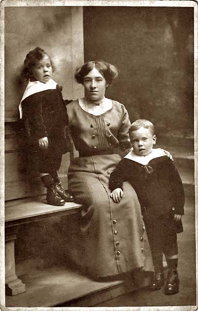 Postcard Portrait by Alex Roberts - Granny Rose Kernan with Bill and Ben Kernan