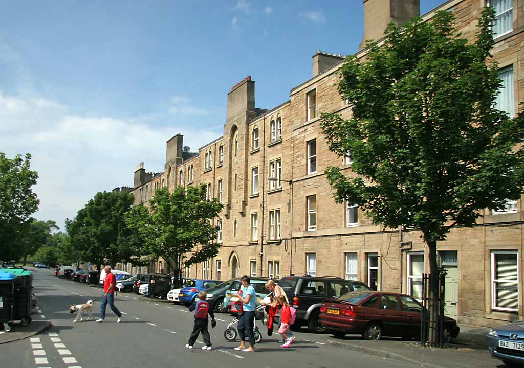 Looking to the NW down Balfour Street, towards Pilrig Park and Pilrig House