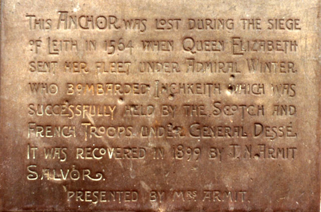 Inscription relating to the Anchor on the wall of the former Royal Forth Yacht Club (RFYC) Clubhouse at the corner of Boswall Road and Granton Road
