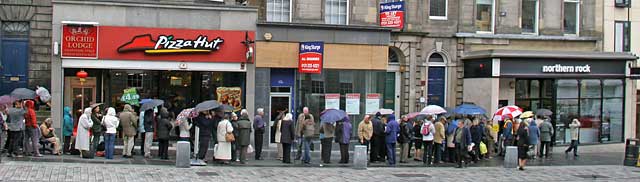 Investors queue outside the Castle Street office of Northern Rock  -  September 2007