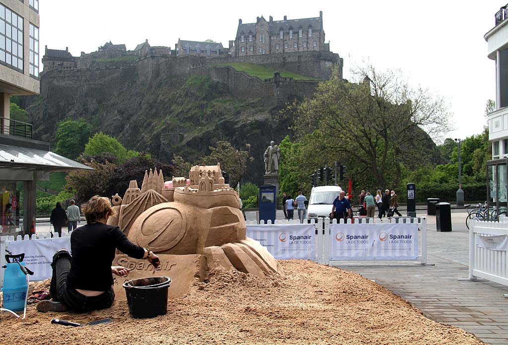 Sandcastle built in Castle Street, Edinburgh to mark the launch of Spanair's new route between Edinburgh and Barcelona - May 2010