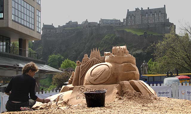 Sandcastle built in Castle Street, Edinburgh to mark the launch of Spanair's new route between Edinburgh and Barcelona - May 2010