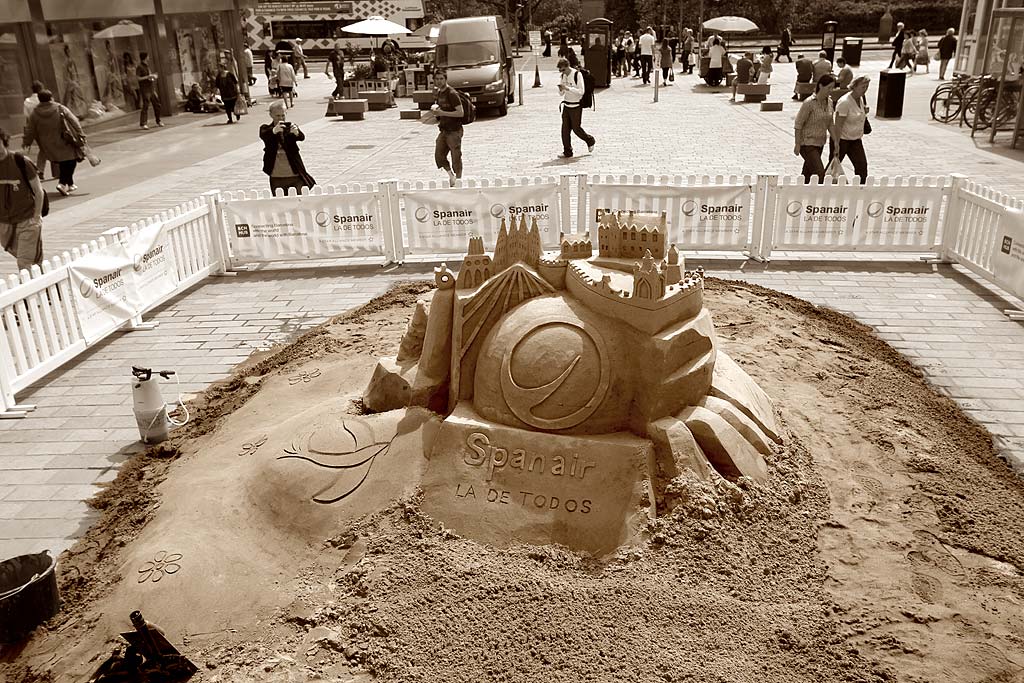 Sandcastle built in Castle Street, Edinburgh to mark the launch of Spanair's new route between Edinburgh and Barcelona - May 2010