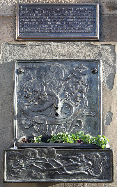 Fountain on the west wall of the old reservoir at the top of Castlehill.  The fountain faces onto the Castle Esplanade