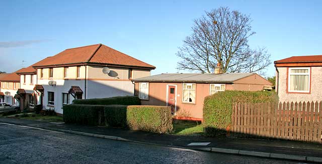 Looking to the NW down Craigour drive, with prefab bungalows built in the 1940s