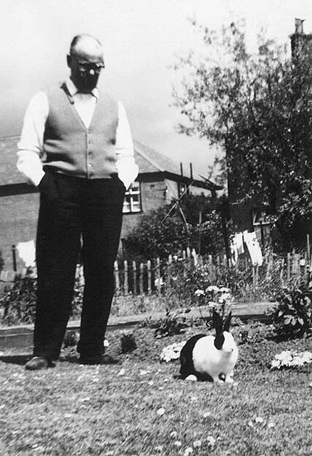 Brian Swanney and rabbit at 16 Crewe Crescent