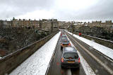 View from the upper deck of a No 19 bus, following a snow storm  -  Looking to the south along Dean Bridge towards the centre of Edinburgh