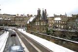 View from the top deck of a No 19 bus, following a snow storm  -  Looking to the south along Dean Bridge towards the centre of Edinburgh