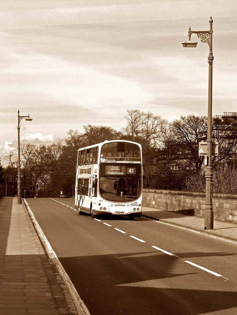 Lamp Posts and bus on Dean Bridge - April 2010