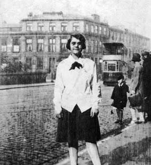 Al Love's Aunt Nan standing on the bridge at Deanhaugh Street, Stockbridge