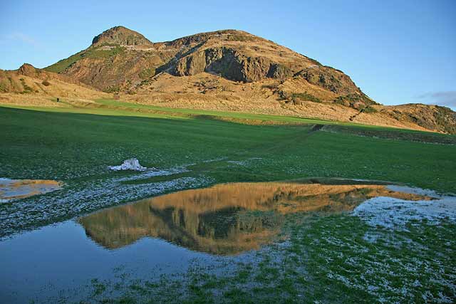 Arthur's Seat and Reflection from near St Leonard's Entrance to Holyrood Park