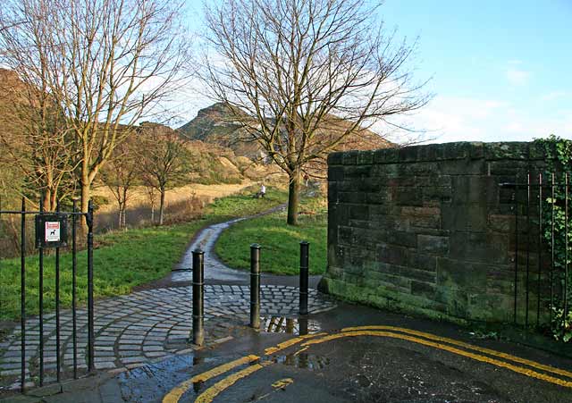 View into Holyrood Park towards Arthur's Seat from St Leonard's Bank