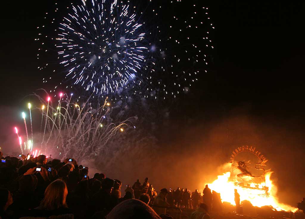 Fireworks on Calton Hill at the end of the torchlight procession  -  December 29, 2008