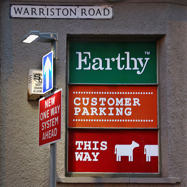 Canonmills  -  Signs near Canonmills Clock  -  including one with cows leading the way to the car park