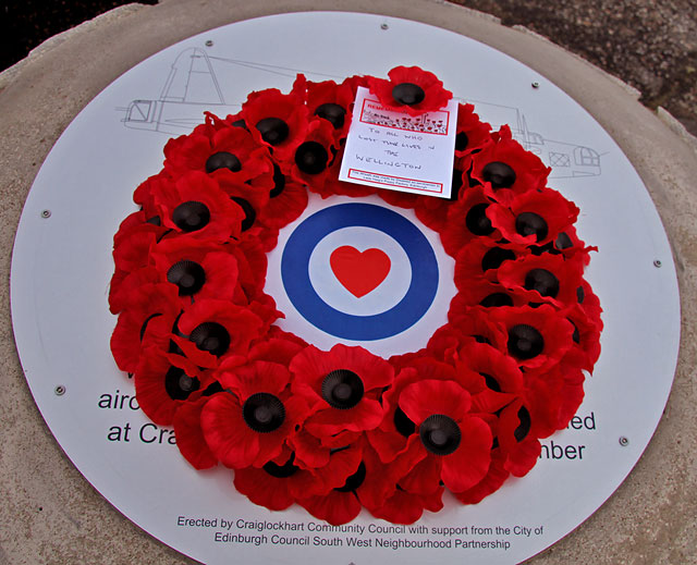 Memorial dedicated to the crew of the Wellington bomber that crashed at Craiglockhart on 4 December 1942