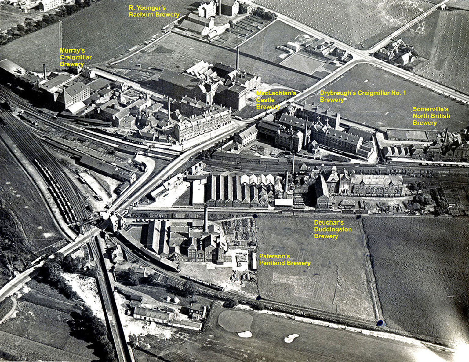 Craigmillar Aerial Photos - pre-1930s - Breweries, Roads and Railways