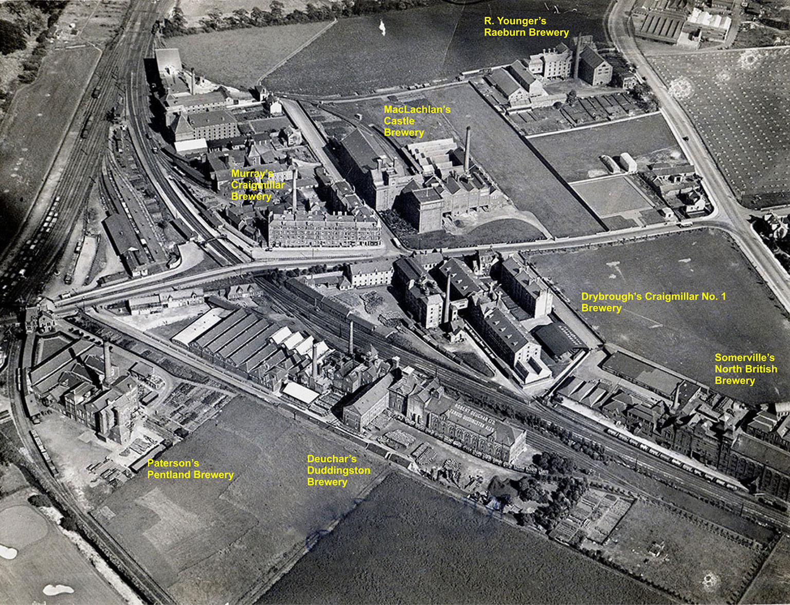 Craigmillar Aerial Photos - pre-1930s - Breweries, Roads and Railways