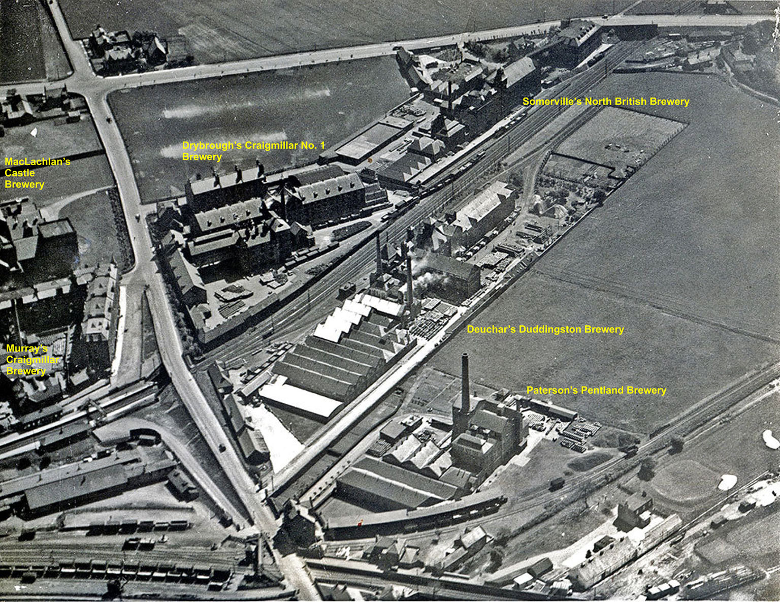 Craigmillar Aerial Photos - pre-1930s - Breweries, Roads and Railways