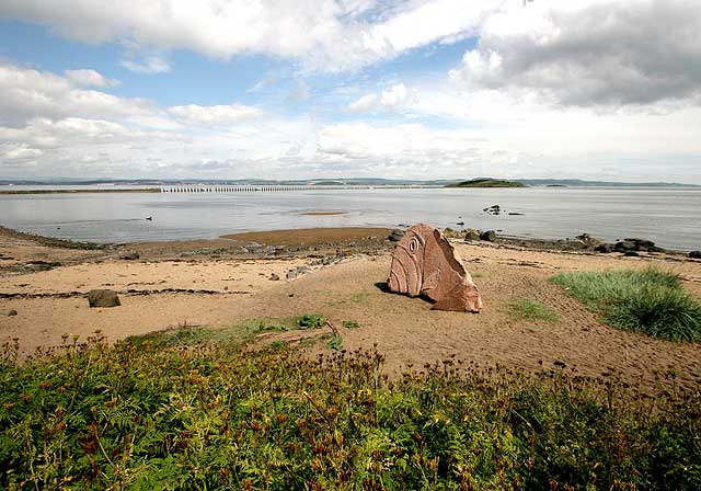 Carved stone fish on the beach at Cramond  -  2009