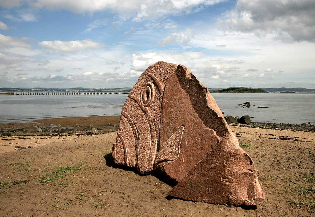 Carved stone fish on the beach at Cramond  -  2009