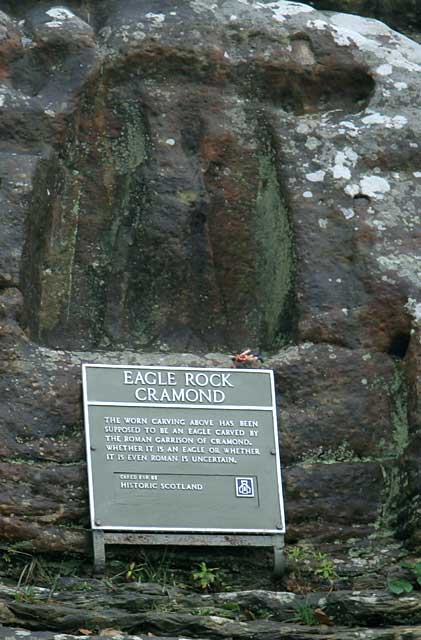 Zoom-in to the sign on Eagle Rock beside the Firth of Forth to the west of Cramond on the Dalmeny Estate