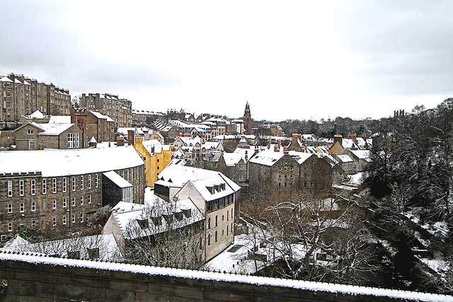 Looking down on Dean Village from the upper deck on a No 19 bus as it crossed Dean Bridge  -  December 2009