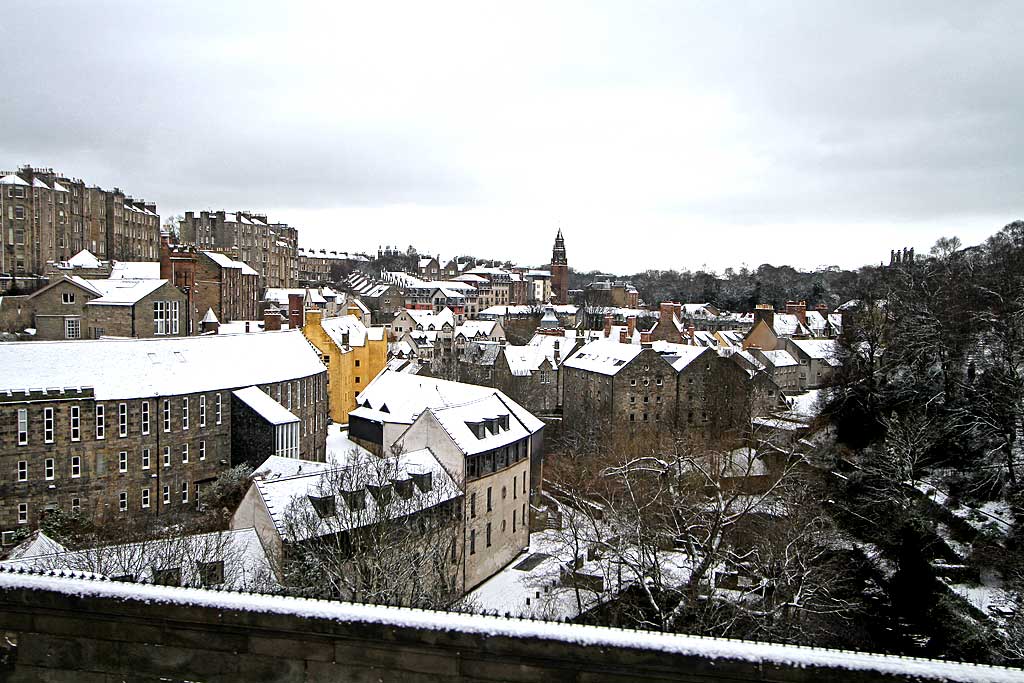 Looking down on Dean Village from the upper deck on a No 19 bus as it crossed Dean Bridge  -  December 2009