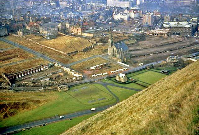 Looking down on Dumbiedykes following demoliion  -  mid 1960s