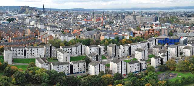 View from the Radical Road in Holyrood Park  - Looking towards Dumbiedykes and Edinburgh Castle