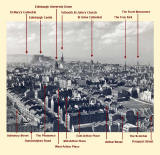 Looking down on Dumbiedykes and out towards Edinburgh Castle from Salisbury Crags  -  probably around the 1950s.