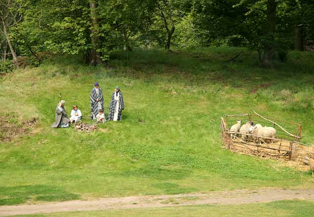 A scene from 'The Life of Jesus Christ' - a play presented at Dundas Castle  -  Shepherds on the Hill awaiting the Birth of Christ