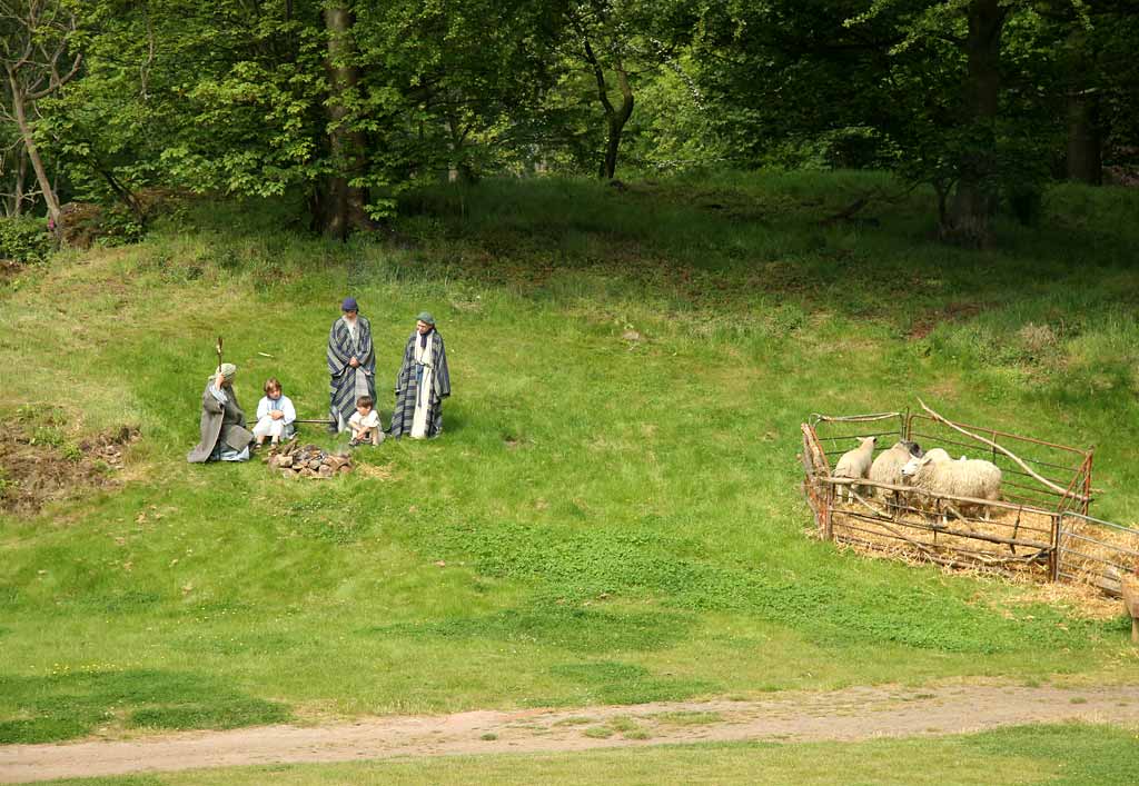 A scene from 'The Life ofJesus Christ' - a play presented at Dundas Castle  -  Shepherds on the Hill awaiting the Birth of Christ