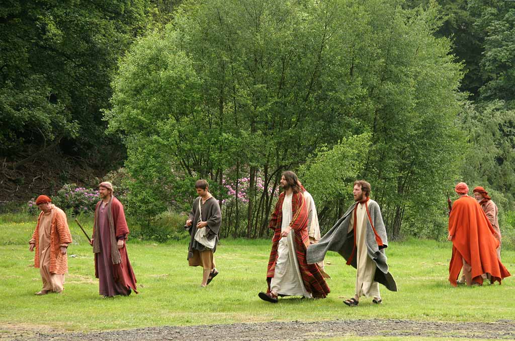 A scene from 'The Life of Jesus Christ' - a play presented at Dundas Castle  -  Jesus and His Disciples return from Lake Galilee