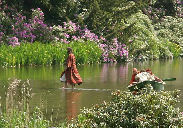 A scene from 'The Life of Jesus Christ' - a play presented at Dundas Castle  -  The MIracle of 'Jesus Walking on Water' at Lake Galilee