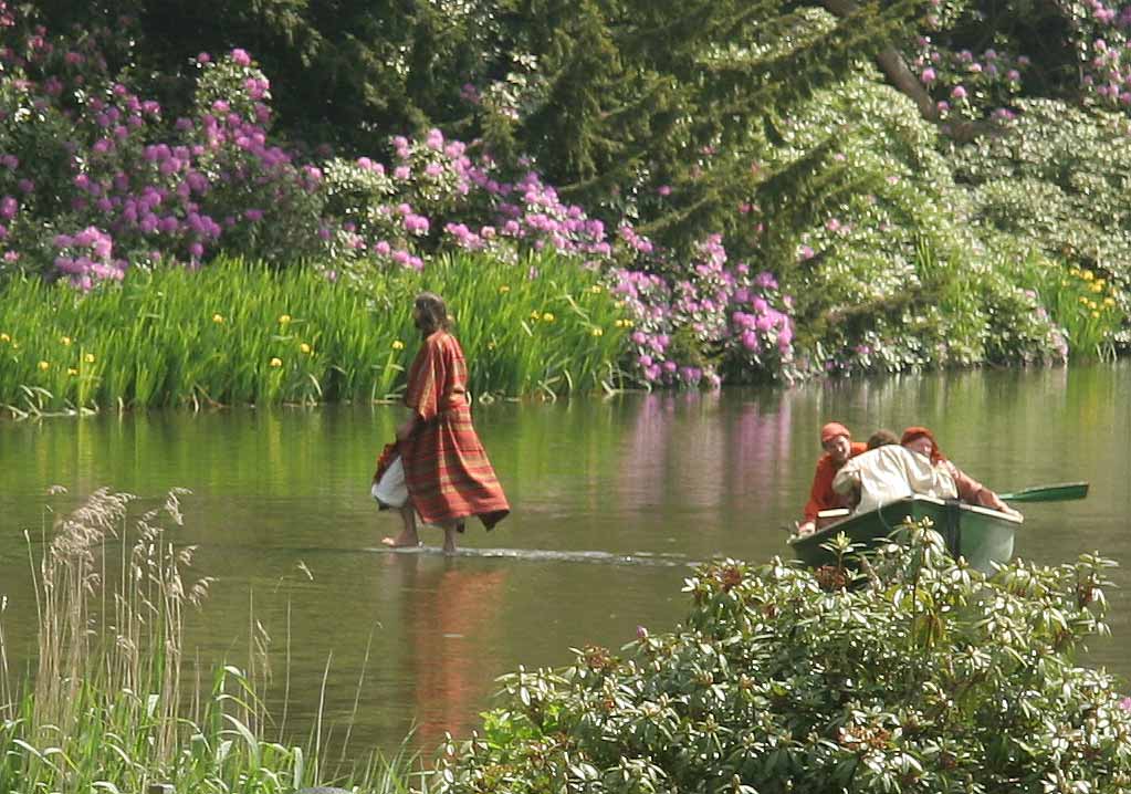 A scene from 'The Life of Jesus Christ' - a play presented at Dundas Castle  -  The MIracle of 'Jesus Walking on Water' at Lake Galilee