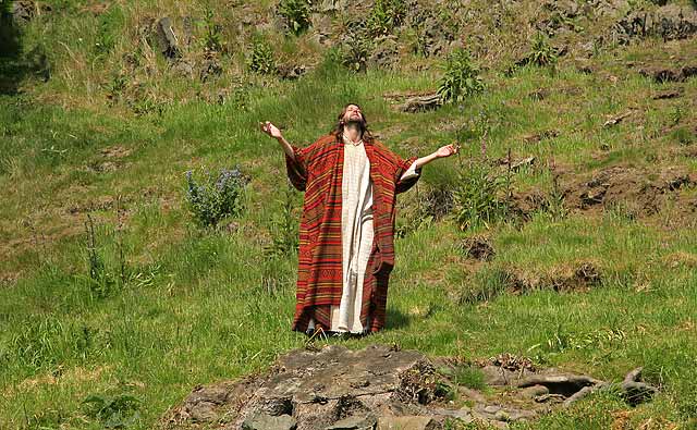 A scene from 'The Life of Jesus Christ' - a play presented at Dundas Castle  -  Jesus leaves His Disciples, and prays alone outside the Garden of Gethsemane