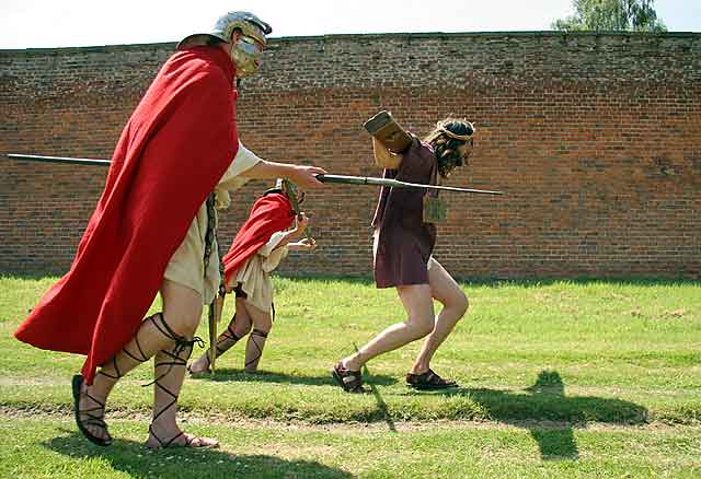 A scene from 'The Life of Jesus Christ' - a play presented at Dundas Castle  -  Jesus carries the Cross to Calvary